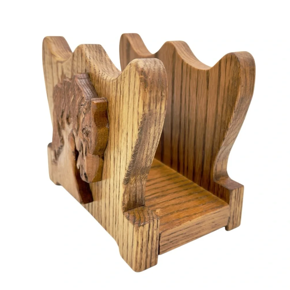Vintage Hand Carved Wood Horse Letter Napkin Holder Equestrian Functional Decor
